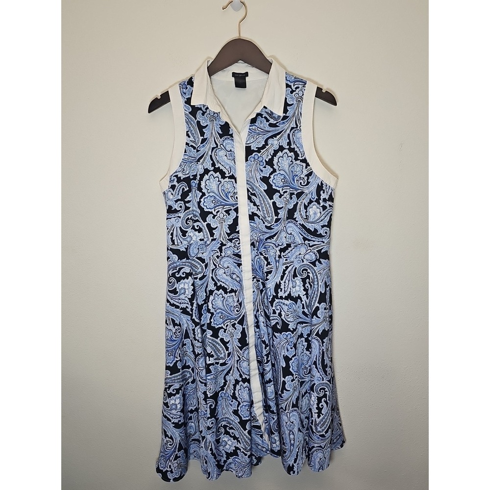 Ann Taylor Blue White Black Paisley Sleeveless Dress Size 12